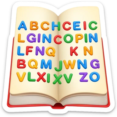 English language learning book with alphabet letters sticker
