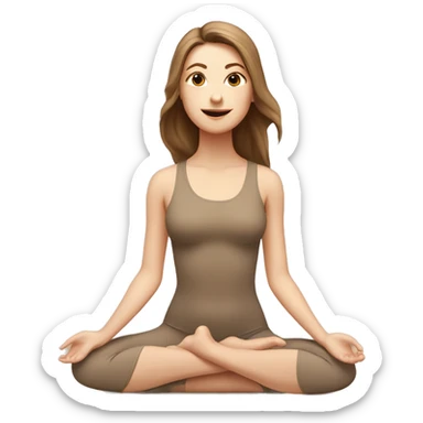 White Girl with brown hair doing padmasana in beige tight yoga suit sticker