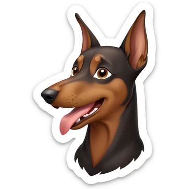 cinematic-cute-yawning-doberman-portrait-emoji,-head-tilted-slightly-with-a-dramatic,-wide-open-yawn,-revealing-a-sleek black and brown fur-with-a-subtle-shimmer,-floppy-ears-slightly-drooping,-round-brown-eyes-barely-open-in-drowsy sticker