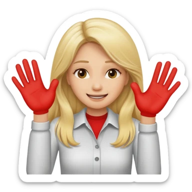 blonde female long hair saying stop smiling funny using both hands sticker