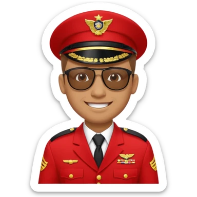 Smiling military man with sunglasses in red uniform sticker