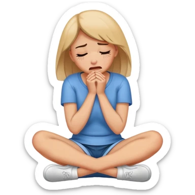 woman sitting on floor hugging her knees while crying sticker