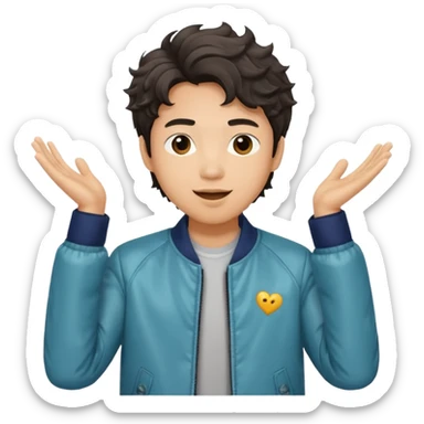 Asian guy wavy hair, dressed in a cool jacket, demure but excited for date tonight  sticker