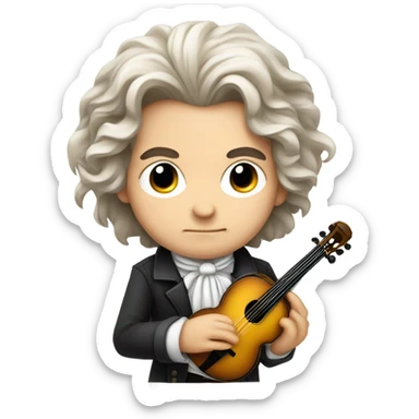 Chibi Beethoven with stern face and a banjo sticker