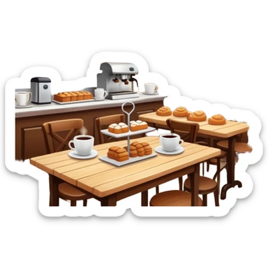 cozy cafe interior with coffee cups and pastries sticker