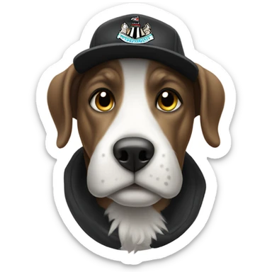 Dog wearing a Newcastle united hat sticker