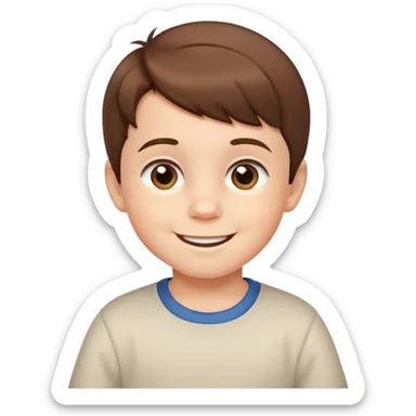 bé trai 3 tuổi, da trắng, tóc ngắn màu nâu, cười tươi sticker