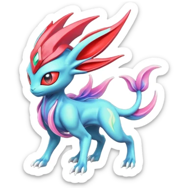 Futuristic volcanic elemental badass cool tough evil Suicune-Bayleaf-Celebi-Pokémon-Fakémon-hybrid-creature sticker