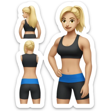 blonde woman working out with a black tank top and a blue shorts sticker