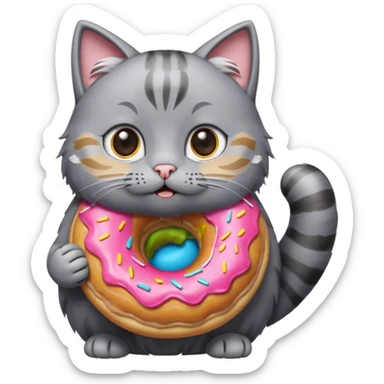 cat grey donut sticker