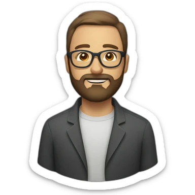 White Man with Brown hear, rounded glasses, dark grey beard sticker