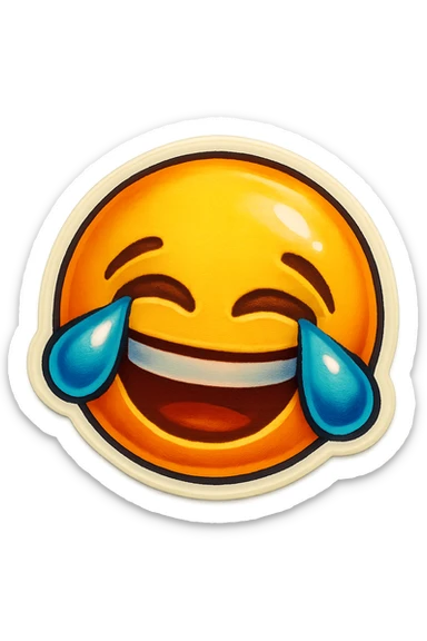 A laughing emoji with tears sticker in retro stickers style, with a vintage design and a retro vibe sticker