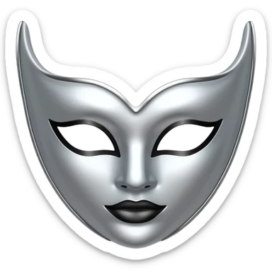 A sleek masquerade mask emoji made of polished silver chrome, smooth sensual curves, reflective metallic surface, mysterious sexy luxury vibe, minimal iOS emoji style, centered, clean white background sticker
