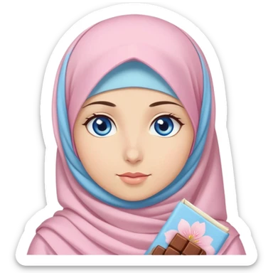 Turkish beautiful finish Konya girl blue eyes with pastel sakura hijab islamic dress and had on her hand dates sticker