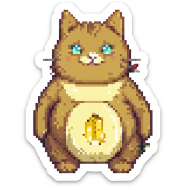 goofy cat with a banana body, pixel art style, chubby proportions sticker