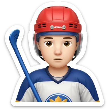 ice hockey player portrait, head and shoulders only, wearing hockey helmet with visor, team jersey collar, holding hockey stick near shoulder, focused competitive expression, 3D cartoon style, mobile game icon style, clean background, no text, no watermark

 sticker