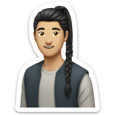 Teenage asian man with long haired ponytail  sticker
