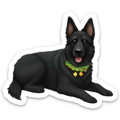 Black long haired german shepherd holding a margarita and laying on the beach underneath a tiki hut   sticker