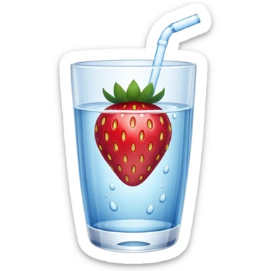 glass of water with strawberry sticker