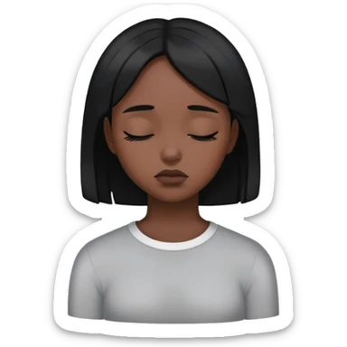 black dark girl with black hair super sad eyes closed sticker