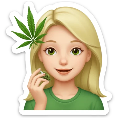 Girl happy smelling marijuana  sticker