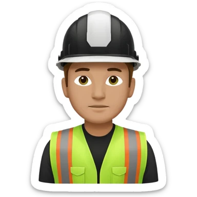 Hombre ingeniero casco blanco y chaleco verde camisa negro sticker