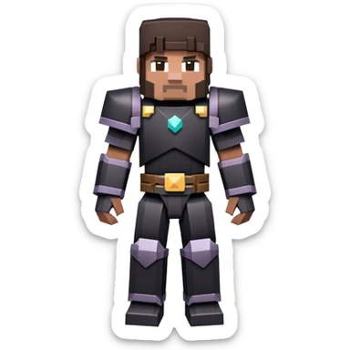 Minecraft character with netherite armor full body, blocky black armor set sticker