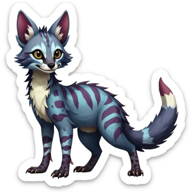 Feral Rare Fantasy dark colorful Vernid-Sergal-Genet-Trico-species by LiLaiRa, random markings, tufted tail, tufted ears, full body sticker