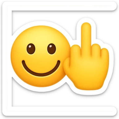 Make the smiley face and middle finger hand look more like a mobile phone emoji, with rounded shapes, glossy finish, and a style similar to standard phone emoji icons, keeping the transparent background. sticker