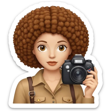 White woman with brown Afro holding camera  sticker