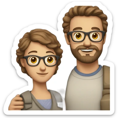 A settled man with brown hair, glasses, a beard and a sibyl sticker