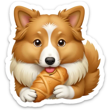 Light Shetland sheepdog eating croissant sticker