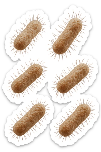 6 batteri intestinali iperrealistici sul bordeaux fluttuano in aria, iperrealistico 4k sticker