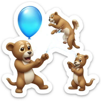Animals having a water ballon fight  sticker