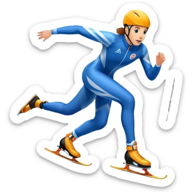 An icon showing a speed skater gliding on a professional oval ice track, captured in mid-motion with aerodynamic posture and sleek skates. The background features snowy mountains, flags, and a clear blue sky. Transparent background reflects the speed and elegance of the sport. sticker