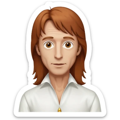 Robin Gibb brown eyes, long auburn hair, white outfit sticker