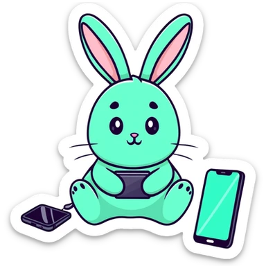 mint bunny shocked looking at phone on ground sticker
