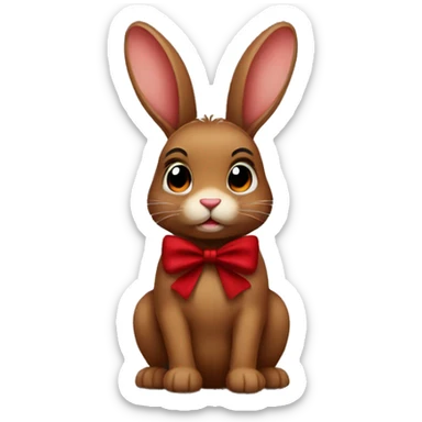 Brown bunny with dark red bow sticker