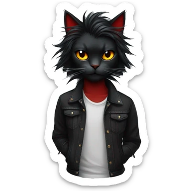 Edgy Black Cat with Long Emo Hair with Red Streaks sticker