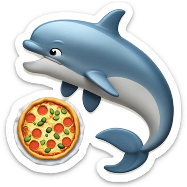 un delfin con una botella de cerveza en una aleta y una pizza en la otra sticker
