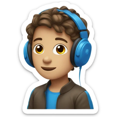 Kid with brown hair wearing blue headphones sticker