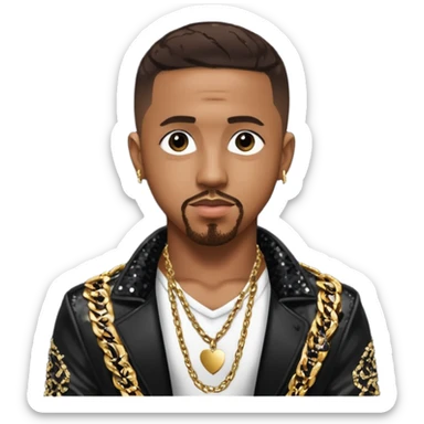 Marques Houston with dark brown hair, black sequin jacket, shirtless with necklace sticker