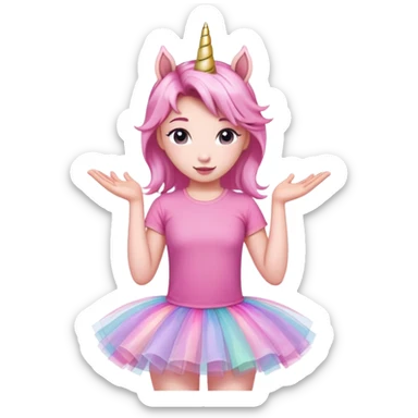 head of an anthropomorphised female unicorn in tutu and pink t-shirt, standard pose sticker