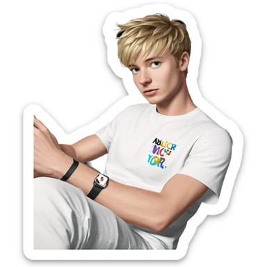 blonde boy in white outfit sticker