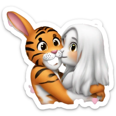 bunny kissing tiger sticker