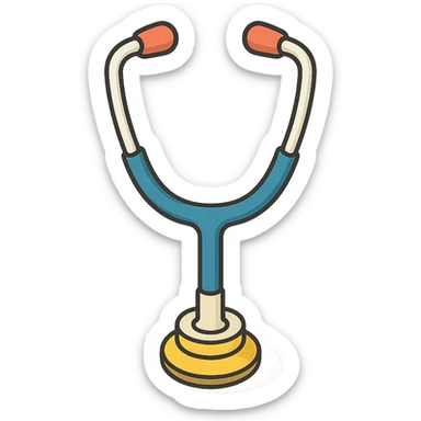 stethoscope front view, looking straight into the frame, 2D isometric style, highly detailed drawing, detailed shadows and highlights, clean contours, soft lighting, transparent background sticker