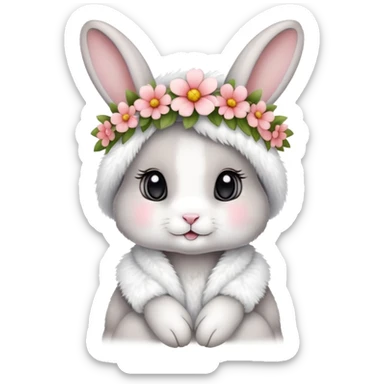 cute rabbit wearing clothes and flower crown sticker
