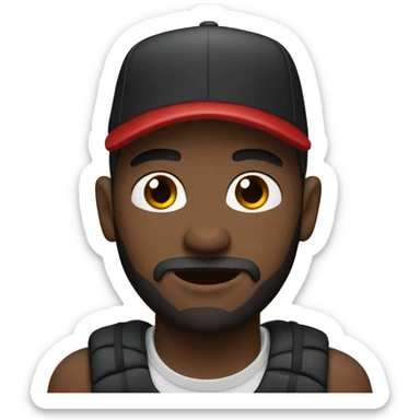 Black male with red baseball cap, brown eyes goatee beard sticker