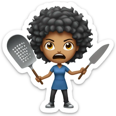 angry woman throwing kitchen utensils in anger sticker