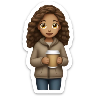 A light skinned brown hair and brown eyes girl holding a cup of coffee with a cozy blanket on  sticker